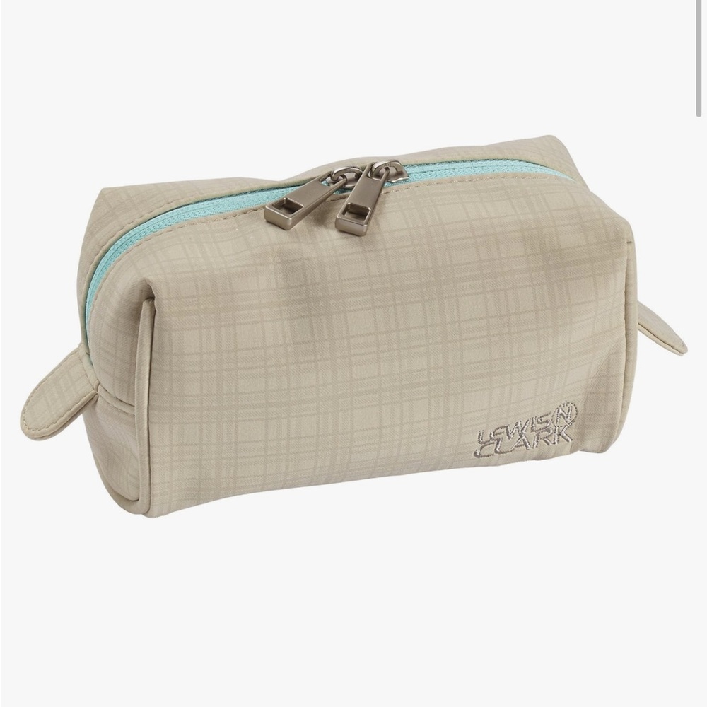 Brand New Lewis N. Clark Beige & Mint Toiletry Double Zippered Pouch